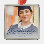 ダークブルーのスクリプトフォト卒業記念品 メタルオーナメント (正面)