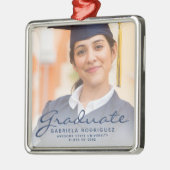 ダークブルーのスクリプトフォト卒業記念品 メタルオーナメント (左)
