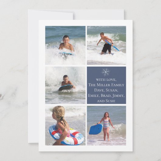 ダークブルーのスノーフレーク両面フォトカ数々のード シーズンカード (正面)