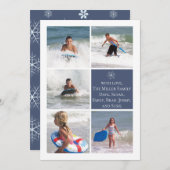 ダークブルーのスノーフレーク両面フォトカ数々のード シーズンカード (正面/裏面)