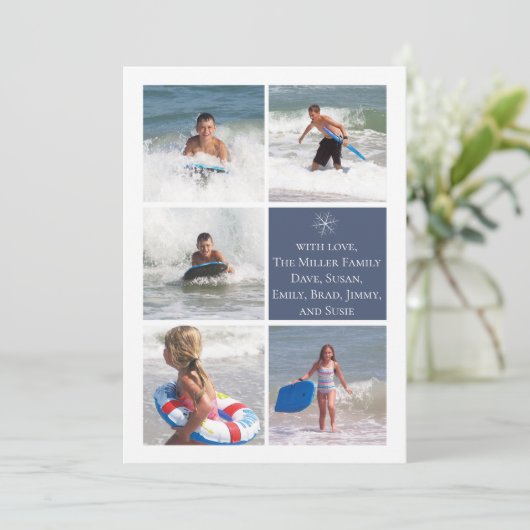 ダークブルーのスノーフレーク両面フォトカ数々のード シーズンカード (スタンド正面)