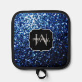 ダークブルーのスパンコールモノグラム 鍋敷き (正面)