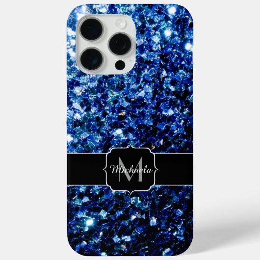 ダークブルーのスパンコールモノグラム Case-Mate iPhoneケース (裏面)