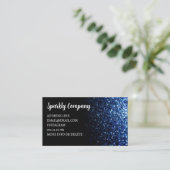 ダークブルーのスパークルブラックエレガントQRコード 名刺 (スタンド正面)