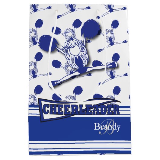 ダークブルーのチアリーダーをパーソナライズ ミディアムペーパーバッグ (正面)