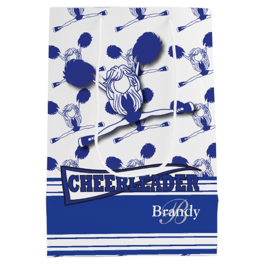 ダークブルーのチアリーダーをパーソナライズ ミディアムペーパーバッグ (裏面)