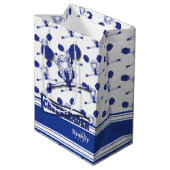 ダークブルーのチアリーダーをパーソナライズ ミディアムペーパーバッグ (裏面アングル)