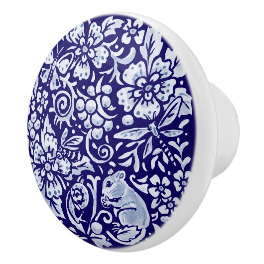 ダークブルーのネズミ昆虫ハチ樹林動物フローラ セラミックノブ (右)