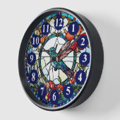 ダークブルーのハミングバードのステンドグラス鳥の時計 壁時計 (傾斜)