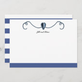 ダークブルーのハートシェイプとクラシックストライプノートCa ノートカード (正面/裏面)