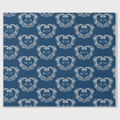 ダークブルーのハートモノグラム結婚銀 ラッピングペーパー (フラット)