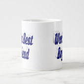 ダークブルーのハーフスクリプトを持つ彼氏 ジャンボコーヒーマグカップ (正面)