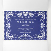 ダークブルーのパペル・ピカドは鳥結婚を愛する 三つ折り招待状 (内部中)