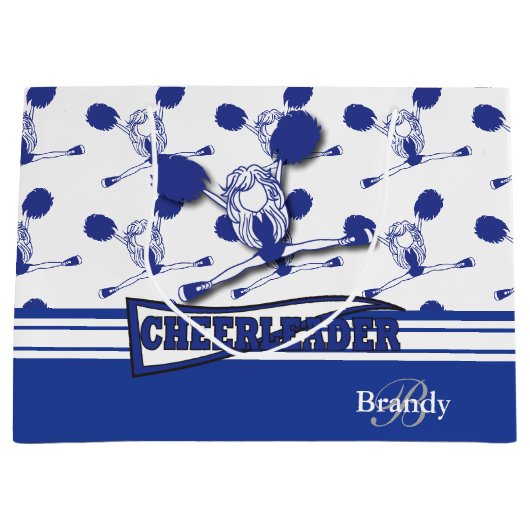 ダークブルーのパーソナライズ📣チアリーダー ラージペーパーバッグ (正面)
