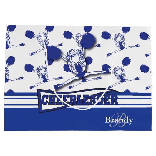 ダークブルーのパーソナライズ📣チアリーダー ラージペーパーバッグ (裏面)