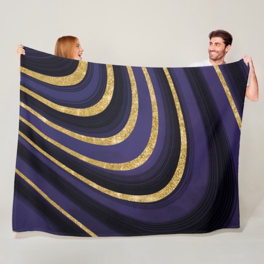 ダークブルーのパープル大理石 フリースブランケット (インサイチュ)