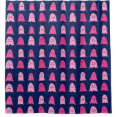 ダークブルーのピンクのハロウィーン幽霊 シャワーカーテン (正面)