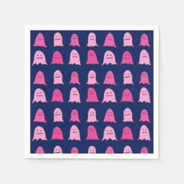 ダークブルーのピンクのハロウィーン幽霊 スタンダードカクテルナプキン