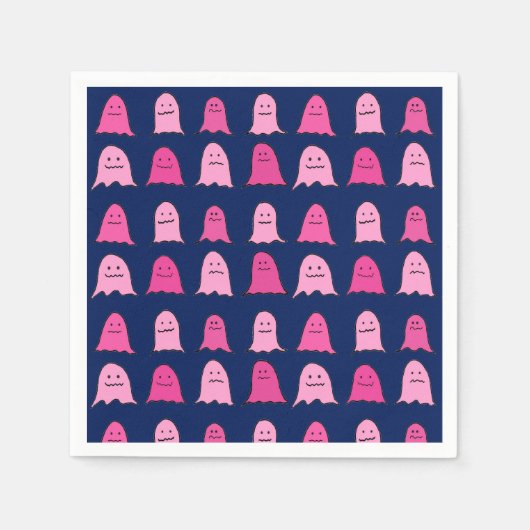 ダークブルーのピンクのハロウィーン幽霊 スタンダードカクテルナプキン (正面)