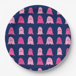 ダークブルーのピンクのハロウィーン幽霊 ペーパープレート