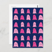 ダークブルーのピンクのハロウィーン幽霊 ポストカード (正面/裏面)