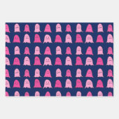 ダークブルーのピンクのハロウィーン幽霊 ラッピングペーパーシート (正面3)