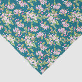 ダークブルーのピンクのリンゴ花の花柄 薄葉紙 (詳細)