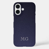 ダークブルーのフェイクレザー 白いモノグラムイニシャル Case-Mate iPhoneケース (裏面)