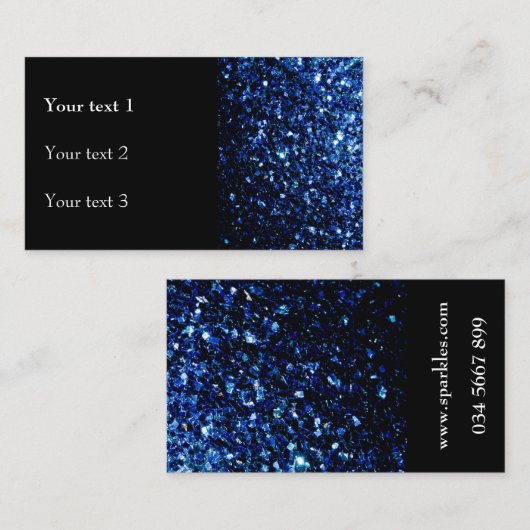 ダークブルーのフェイク光沢のあるグリッターの輝きと黒 名刺 (正面/裏面)
