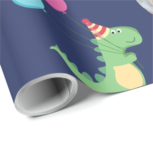 ダークブルーのフォトレディかわいいディノス ラッピングペーパー (ロールコーナー)