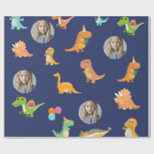 ダークブルーのフォトレディかわいいディノス ラッピングペーパー (フラット)