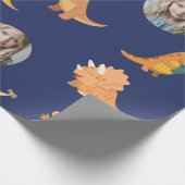 ダークブルーのフォトレディかわいいディノス ラッピングペーパー (角)