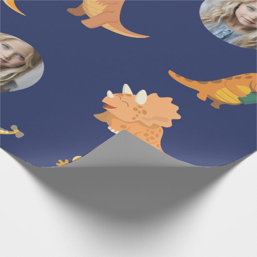 ダークブルーのフォトレディかわいいディノス ラッピングペーパー (角)