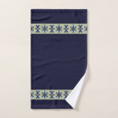 ダークブルーのフローラアクセント バスタオルセット (ハンドタオル)