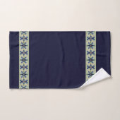 ダークブルーのフローラアクセント バスタオルセット (ハンドタオル)