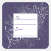 ダークブルーのフローラギフトシール スクエアシール (正面)