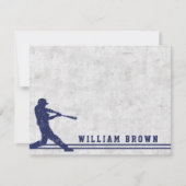 ダークブルーのベースボールシルエットパーソナライズされた名 ノートカード (正面)