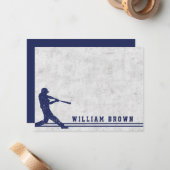 ダークブルーのベースボールシルエットパーソナライズされた名 ノートカード (正面/裏面インサイチュ)