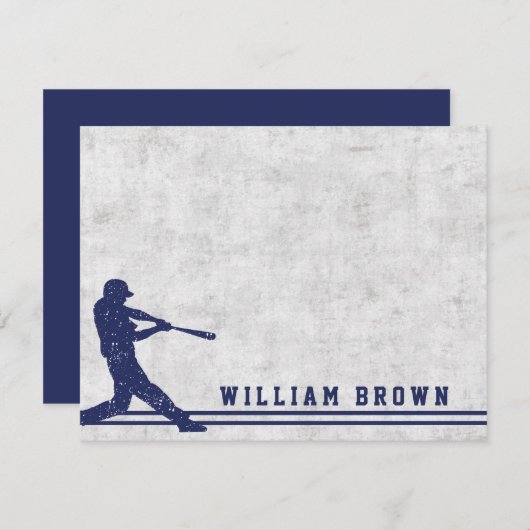 ダークブルーのベースボールシルエットパーソナライズされた名 ノートカード (正面/裏面)
