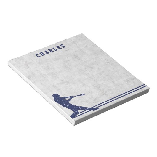ダークブルーのベースボールシルエットパーソナライズされた名 ノートパッド (アングル)