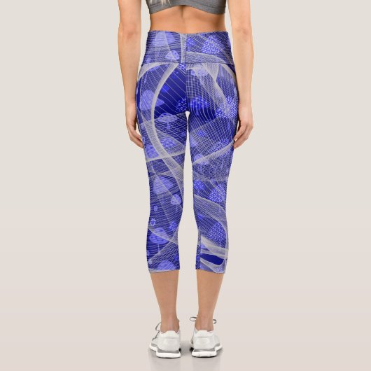 ダークブルーのホワイトネッティングのキャプリスフェイクレギンス カプリレギンス (裏面)