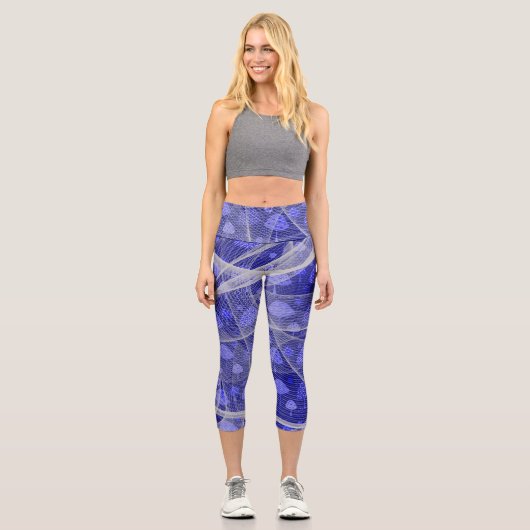 ダークブルーのホワイトネッティングのキャプリスフェイクレギンス カプリレギンス (正面)