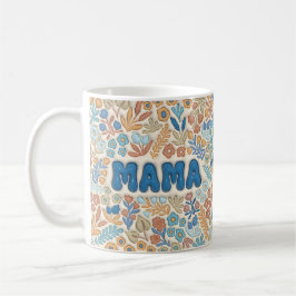ダークブルーのボホママフラワーパターンマザーズデー コーヒーマグカップ