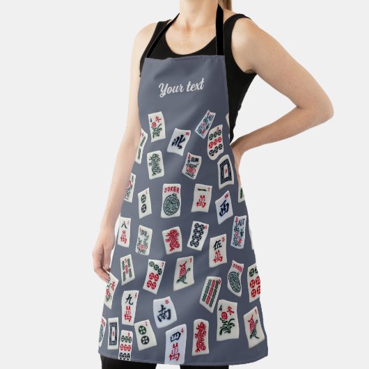 ダークブルーのマジョングタイルデザインのパーソナライズ エプロン (インサイチュ)