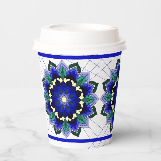 ダークブルーのマンダラパターン02紙カップ 紙コップ (正面)