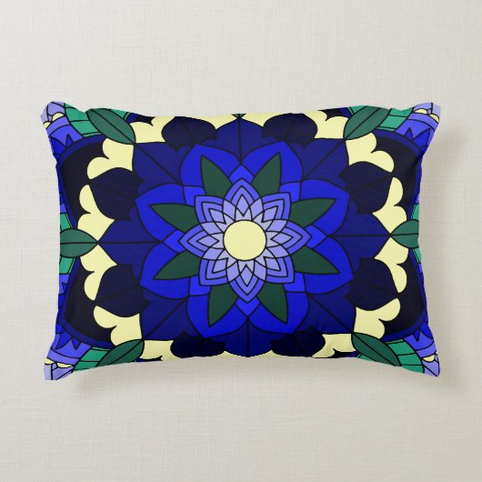 ダークブルーのマンダラパターン02装飾クッション アクセントクッション (正面)