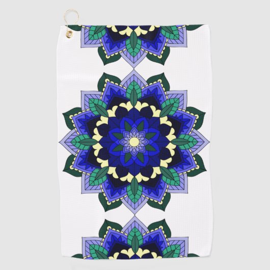 ダークブルーのマンダラパターン02 ゴルフタオル (正面)