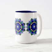 ダークブルーのマンダラパターン02 ツートーンマグカップ (正面右)