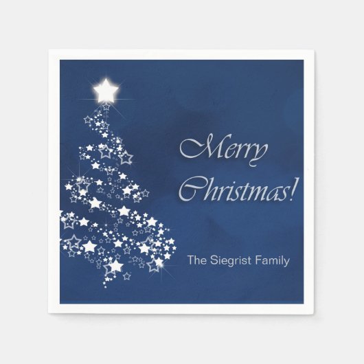 ダークブルーのメリークリスマス スタンダードカクテルナプキン (正面)
