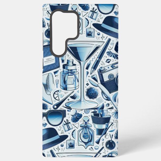ダークブルーのモダンなコラージュデザイン SAMSUNG GALAXYケース (裏面)